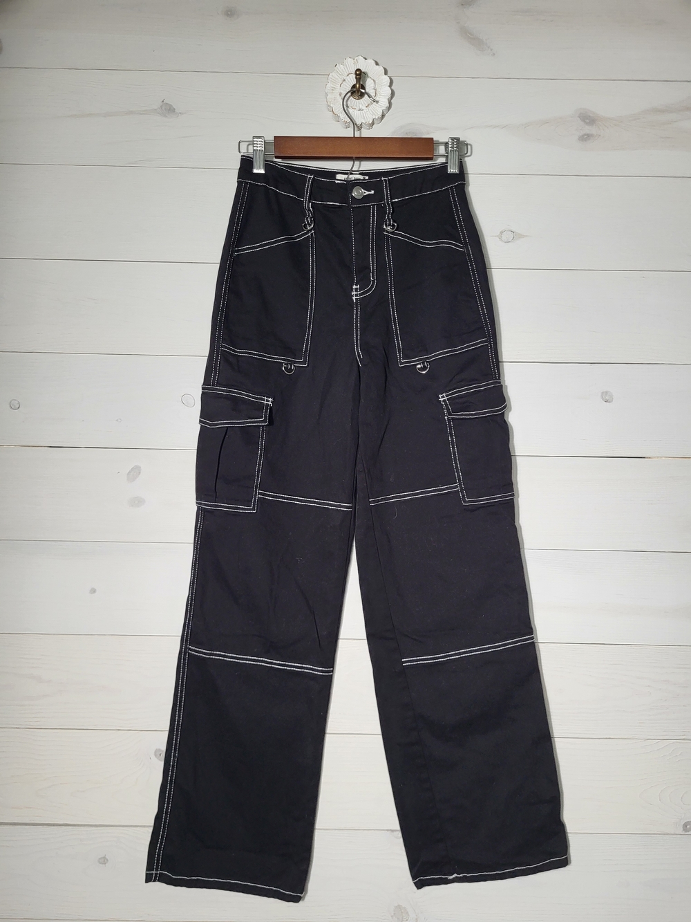 RACHEL PAIGE Cargo Pants Black Wide-Leg Cotton Goth Grunge Utility.